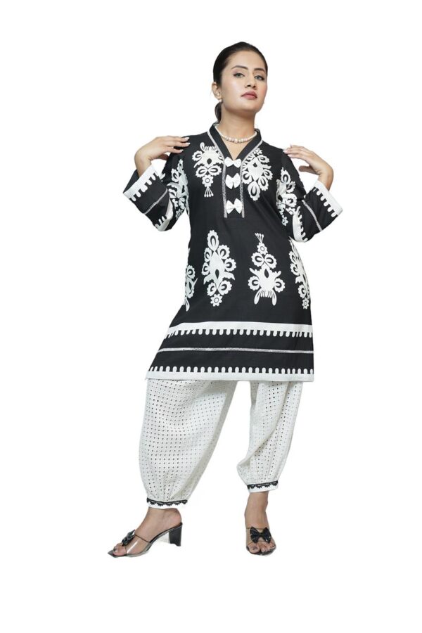 Black Kurta With White Salwar - Image 3