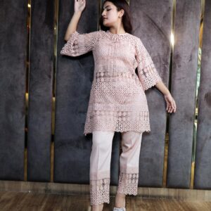 Pink Crochet Kurta