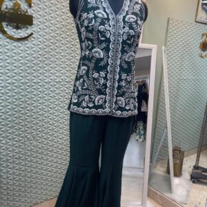 Bottle Green Resham Cutdana Kurti Set